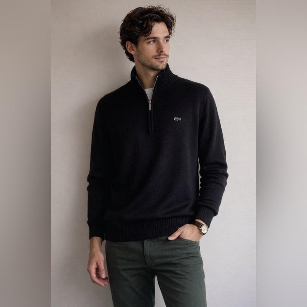 Lacoste Men’s Quarter Zip Knit Sweatshirt Embroidered Logo Size 8 Fits 3XL